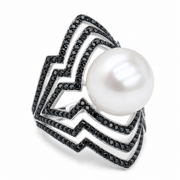 R020 - Μαύρα Διαμάντια 1,16Ct - Μαργαριτάρι Νοτίων Θαλασσών 13,54mm