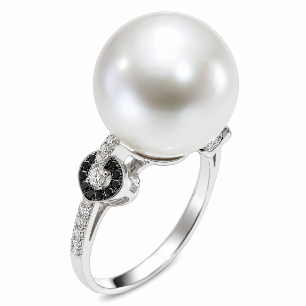 R021 - Λευκά Διαμάντια 0,11Ct - Μαύρα Διαμάντια 0,12Ct - Μαργαριτάρι Νοτίων Θαλασσών 12,50mm