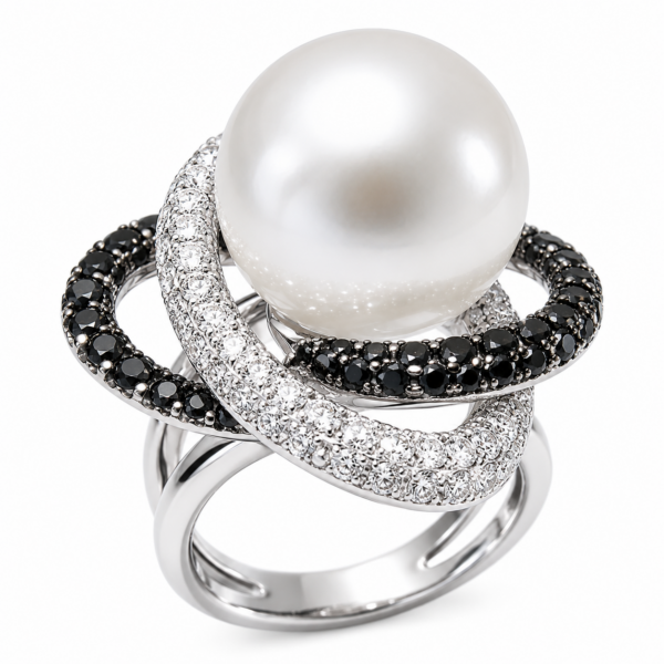 R027 - Λευκά Διαμάντια 1,14Ct - Μαύρα Διαμάντια 1,60Ct - Μαργαριτάρι Νοτίων Θαλασσών 13,34mm