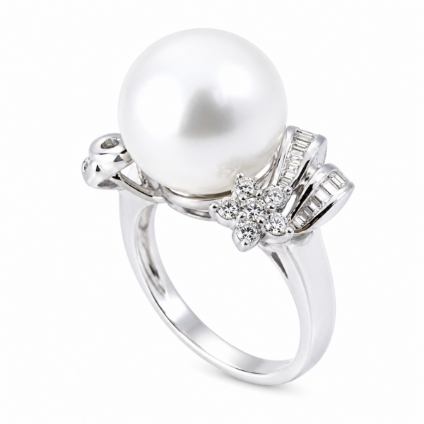 R108 - Λευκά Διαμάντια 0,22Ct - Μπαγκέτες Διαμαντίων 0,15Ct - Μαργαριτάρι Νοτίων Θαλασσών 12-13mm