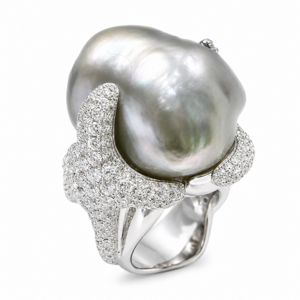 R258 - Λευκά Διαμάντια 5,86Ct - Μπαρόκ Μαργαριτάρι Νοτίων Θαλασσών 23,17mm