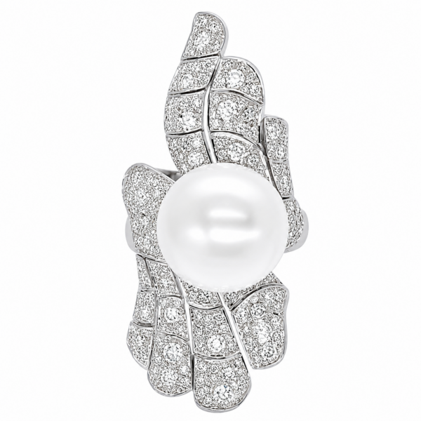 R132 - Brilliant Cut Diamonds 1,34Ct - Rose Cut Diamonds 1,13Ct - South Sea Pearl 13,90mm