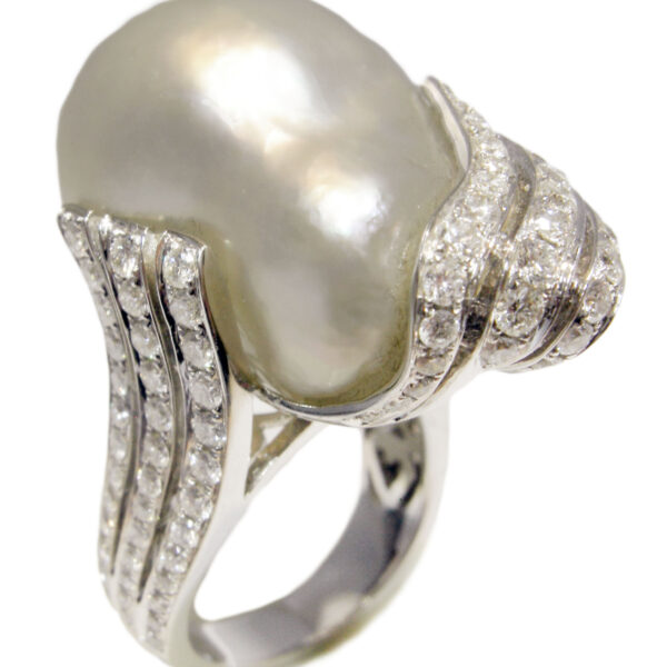 R009 – Λευκά Διαμάντια 2,14Ct – Μπαρόκ Μαργαριτάρι Νοτίων Θαλασσών 17,50mm