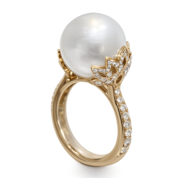 R199 – Λευκά Διαμάντια 0,45Ct - Μαργαριτάρι Νοτίων Θαλασσών 14,6mm