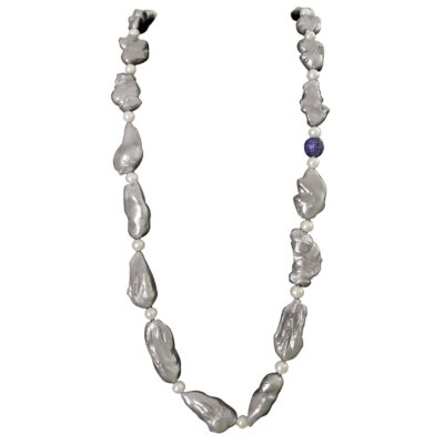 N057–  Brilliant Cut Diamonds – Sapphires – Baroque Fresh Water Pearls – Fresh Water Pearls
