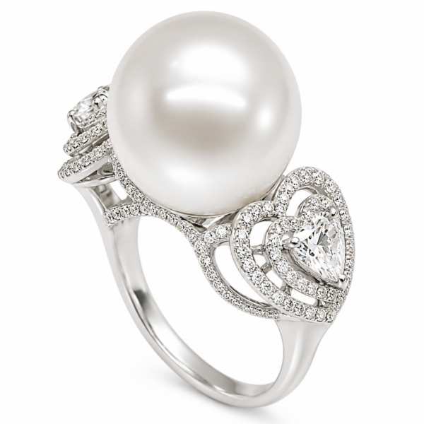 R232 – Heart Shape Cut Diamonds 0,82Ct - Brilliant Cut Diamonds 0,22Ct – South Sea Pearl 17-18mm