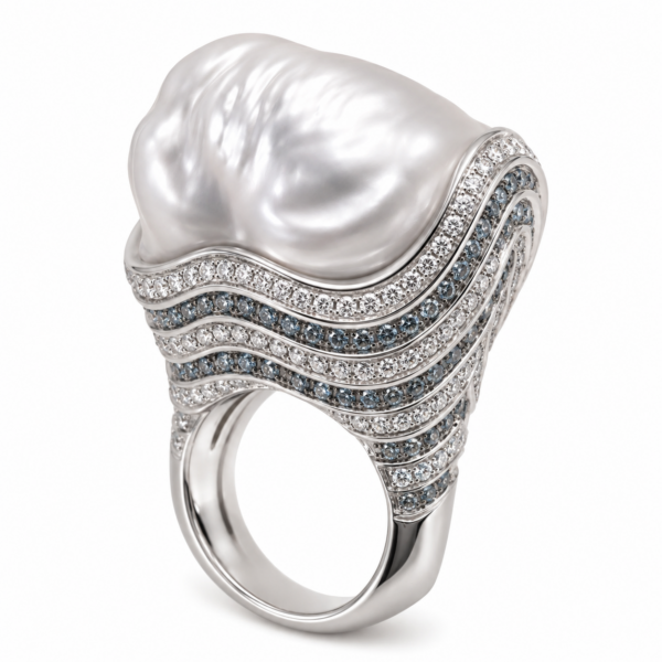 R272 - Brilliant Cut Diamonds 2,13Ct - Aqua Marine 1,56Ct - South Sea Pearl 25,3mm