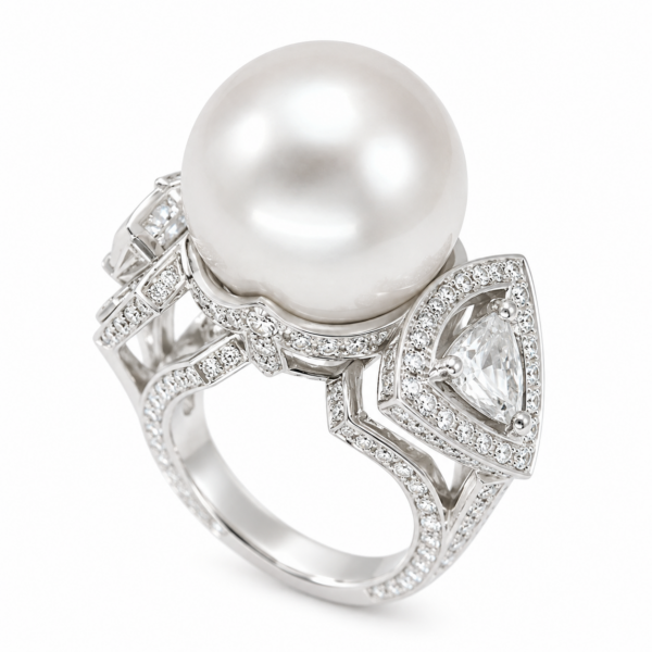 R280 - Λευκά Διαμάντια 2,90Ct - Rose Cut Διαμάντια 1,64Ct - Μαργαριτάρι Νοτίων Θαλασσών 18mm