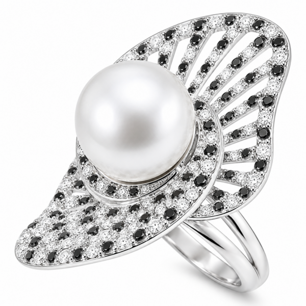 R275 - Brilliant Cut White Diamonds 1,67Ct - Brilliant Cut Black Diamonds 1,43Ct - South Sea Pearl 13,13mm