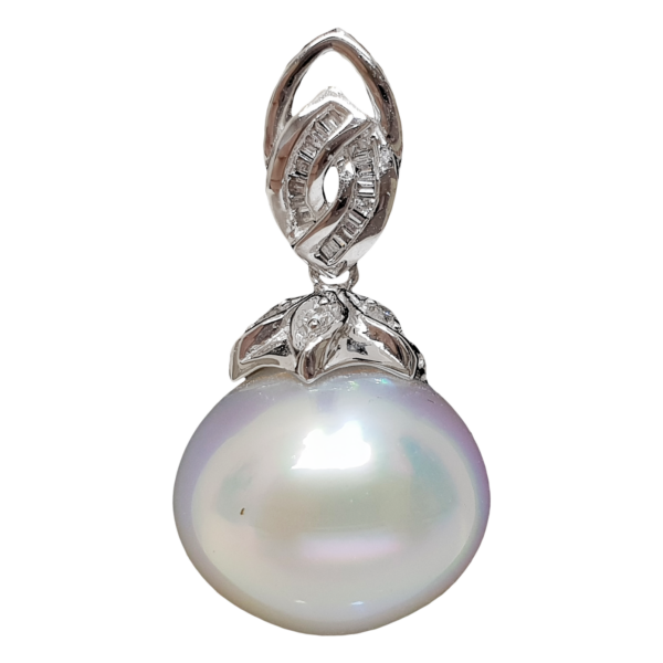 P062 – Λευκά Διαμάντια 0,04Ct – Μπαγκέτες Διαμαντιών 0,05Ct – Μαργαριτάρι Νοτίων Θαλασσών 13mm