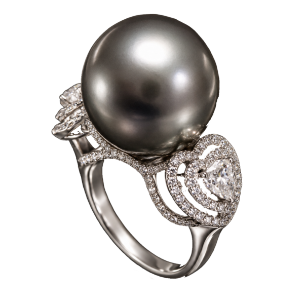R289 - Brilliant Cut Diamonds 0,63Ct - Heart Shape Diamonds 0,82Ct - Tahitian Pearls 16-17mm