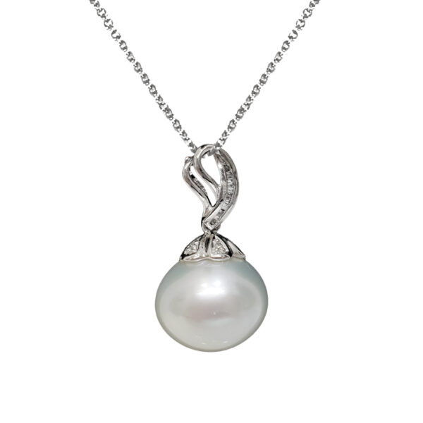 P070 - Λευκά Διαμάντια 0,02Ct - Μπαγκέτες Διαμαντιών 0,04Ct – Μαργαριτάρι Νοτίων Θαλασσών 13,95mm