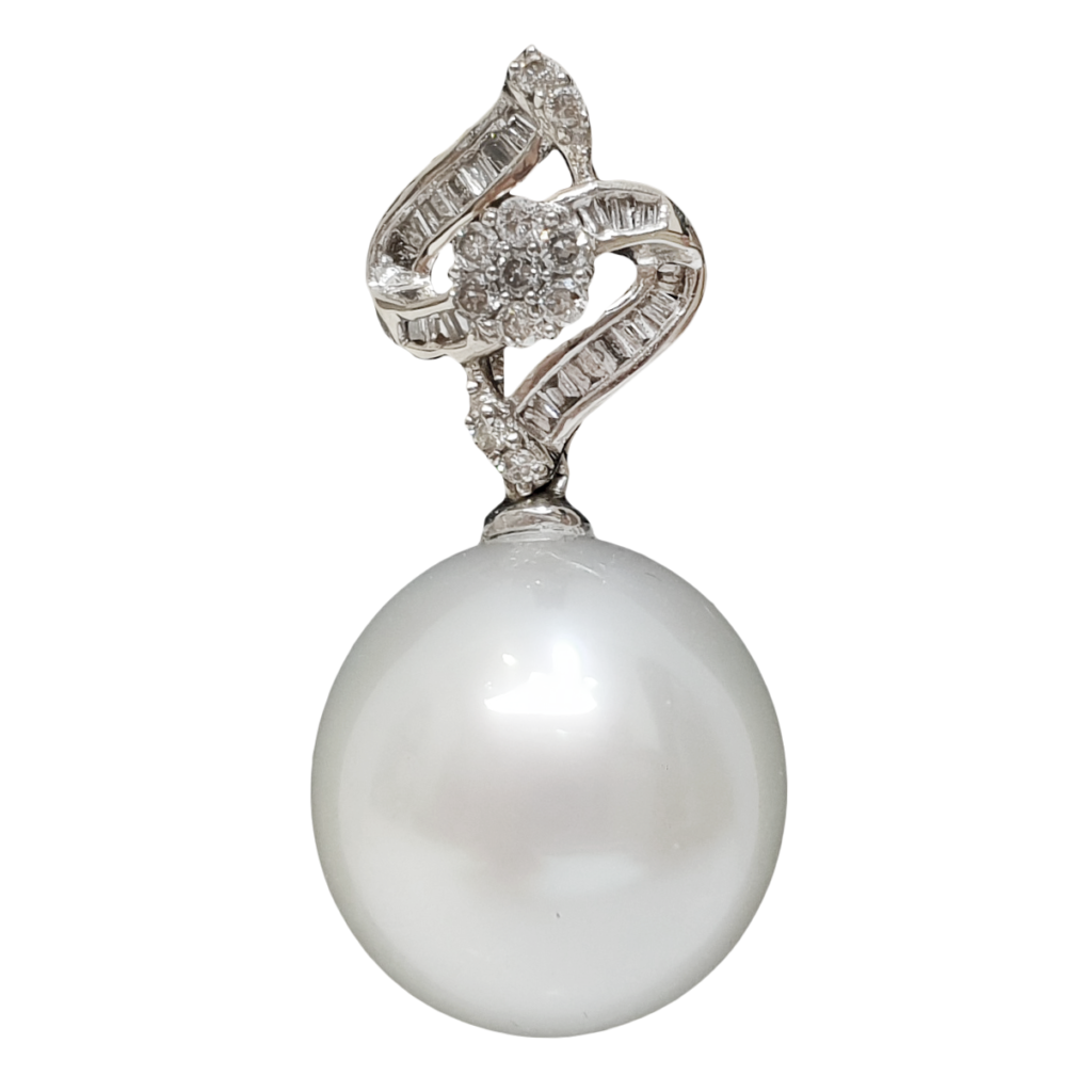 P063 – Λευκά Διαμάντια 0,09Ct – Μπαγκέτες Διαμαντιών 0,08Ct – Μαργαριτάρι Νοτίων Θαλασσών 12,5mm