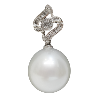 P063 – Λευκά Διαμάντια 0,09Ct – Μπαγκέτες Διαμαντιών 0,08Ct – Μαργαριτάρι Νοτίων Θαλασσών 12,5mm
