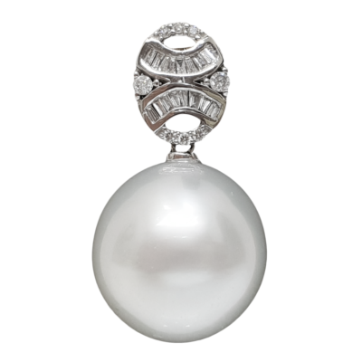 P067 – Λευκά Διαμάντια 0,05Ct – Μπαγκέτες Διαμαντιών 0,06Ct – Μαργαριτάρι Νοτίων Θαλασσών 12,6mm