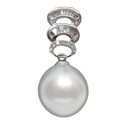 P069 – Λευκά Διαμάντια 0,04Ct – Μπαγκέτες Διαμαντιών 0,09 – Μαργαριτάρι Νοτίων Θαλασσών 12,5mm