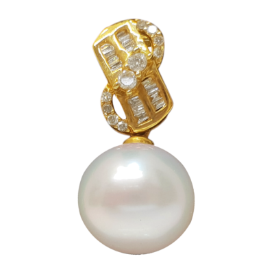 P075 – Λευκά Διαμάντια 0,08Ct – Μπαγκέτες Διαμαντιών 0,06Ct – Μαργαριτάρι Νοτίων Θαλασσών 10,20mm