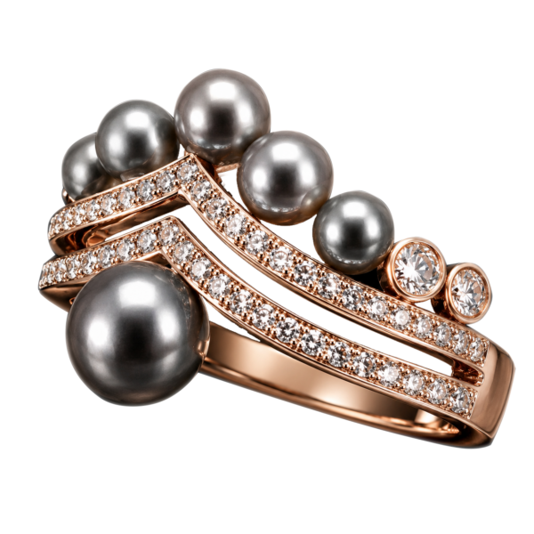 R256 - Καφέ Διαμάντια 0,32Ct - Μαργαριτάρια Ακόγια Ιαπωνίας 3-5,5mm
