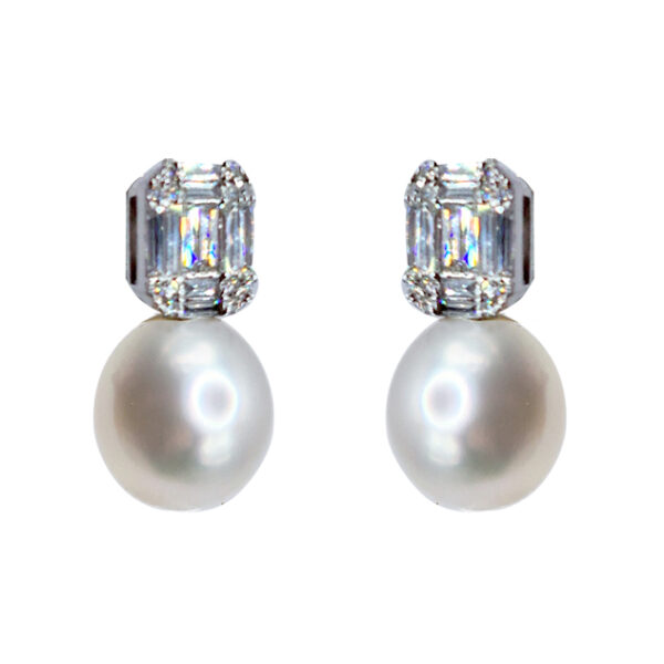 E053 - Διαμάντια Σε Κοπή Μπριγιάν 0,19 Ct - Διαμάντια Σε Κοπή Μπαγκέτας 0,98 Ct - Μαργαριτάρια Νοτίων Θαλασσών 14-15mm