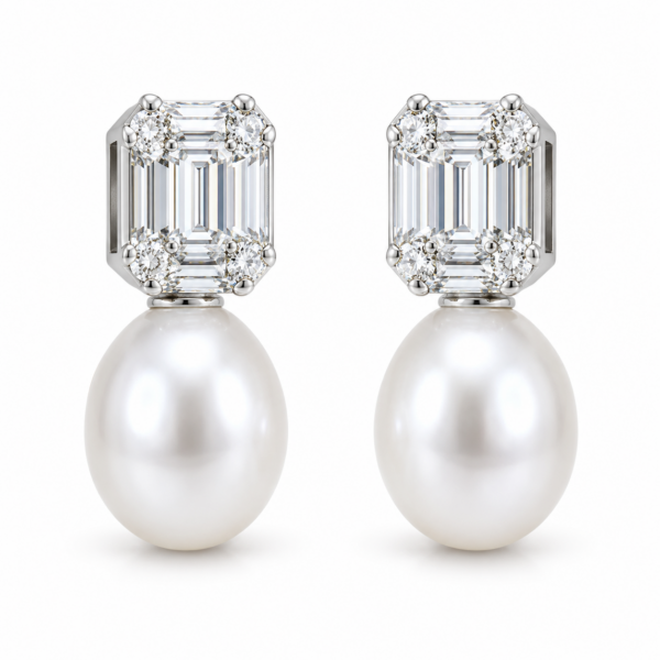 E053 - Διαμάντια Σε Κοπή Μπριγιάν 0,19 Ct - Διαμάντια Σε Κοπή Μπαγκέτας 0,98 Ct - Μαργαριτάρια Νοτίων Θαλασσών 14-15mm