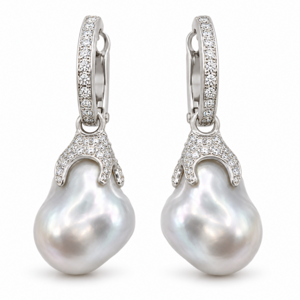E064-Brilliant Brilliant Cut Diamonds 1.64 Ct-Baroque South Sea Pearls 15-16mm
