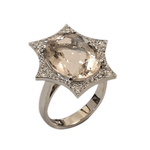 DR037- Δαχτυλίδι με Μοργκανίτη 11,60 cts- Λευκά Διαμάντια 0,52 cts