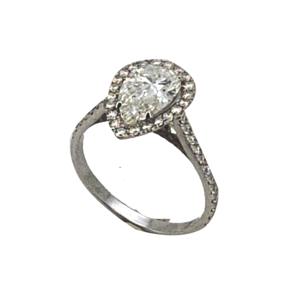 DR045- Δαχτυλίδι με Λευκά Διαμάντια- Round cut 0,32ct- Pear cut 0,99ct- Λευκός Χρυσός Κ18