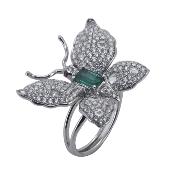 DR010- Δαχτυλίδι με Λευκά Διαμάντια 1,921ct-Σμαράγδια 0,54cts- Ρουμπίνι 0,04 cts