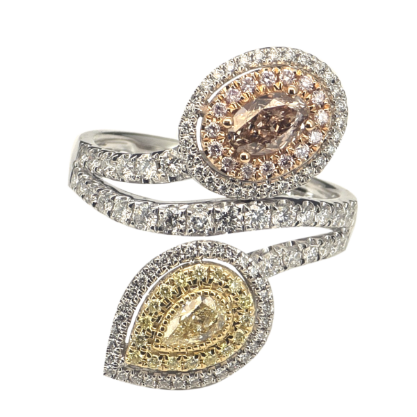 DR018-Δαχτυλίδι με Κίτρινα Διαμάντια -pear cut 0,22cts-brilliant cut 0,09cts- Ροζ Διαμάντια -oval cut 0,40cts- brilliant 0.09cts- Λευκά Διαμάντια- brilliant cut0,63cts