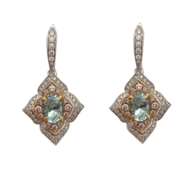 DE005- Σκουλαρίκια με Paraiba 3,02 cts- Ροζ Διαμάντια 0,55 cts- Λευκά Διαμάντια 0,70 cts