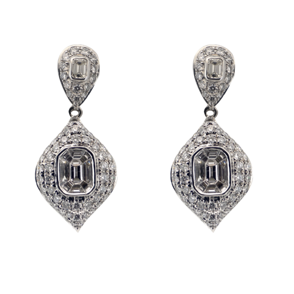 DE004- Σκουλαρίκια με Λευκά Διαμάντια- Octagon cut 1,20 cts- brilliant cut 2,50 cts