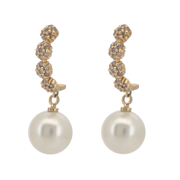 E251- Σκουλαρίκια με Λευκά Διαμάντια 0,38 cts- Μαργαριτάρια Γλυκού Νερού 9-9,5 mm - Ροζ χρυσό