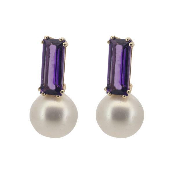 E256- Σκουλαρίκια με Αμέθυστο 6,32cts- Μαργαριτάρια Edison 13-14 mm