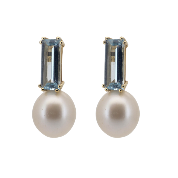 E255- Σκουλαρίκια με Τοπάζ 6,61cts - Μαργαριτάρια Edison 13-14mm