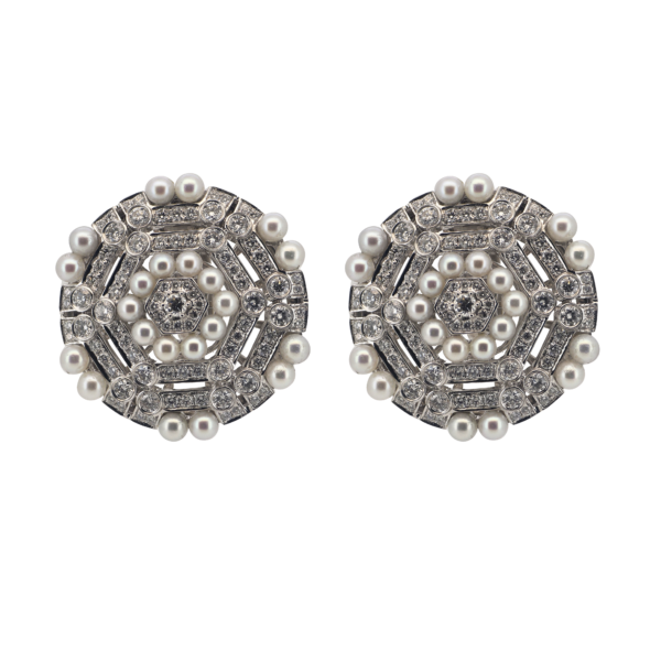 E257- Σκουλαρίκια με Λευκά Διαμάντια 2,30cts- Μαργαριτάρια Akoya 2-3mm