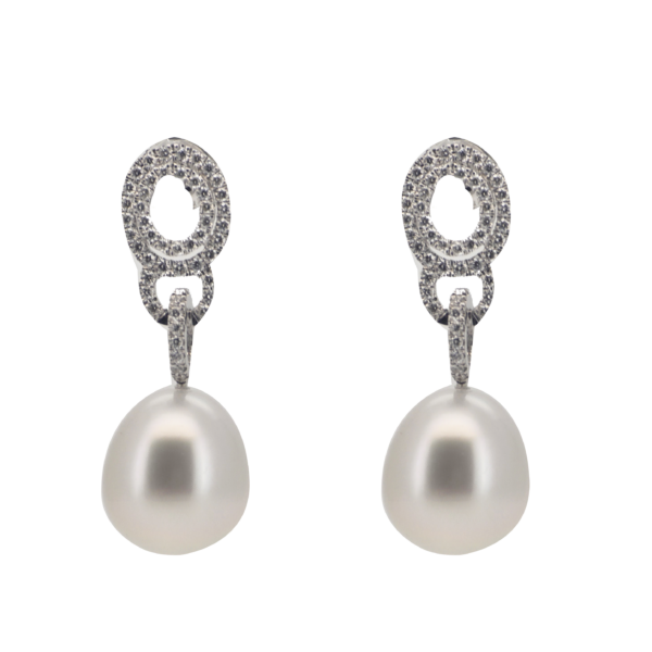 E263- Σκουλαρίκια με Λευκά Διαμάντια 0,59 cts- Μαργαριτάρια Νοτίων Θαλασσών 13-14 mm