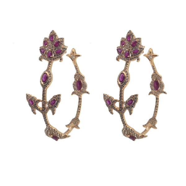 DE009- Σκουλαρίκια με Ρουμπίνια 3,14cts -Λευκά Διαμάντια 3,05cts- Ροζ χρυσό Κ18