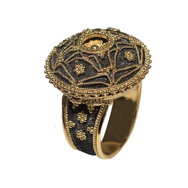 R298- Δαχτυλίδι Μπούκλα Καστελλορίζου -Κίτρινος Χρυσός  με οξείδωση Κ18