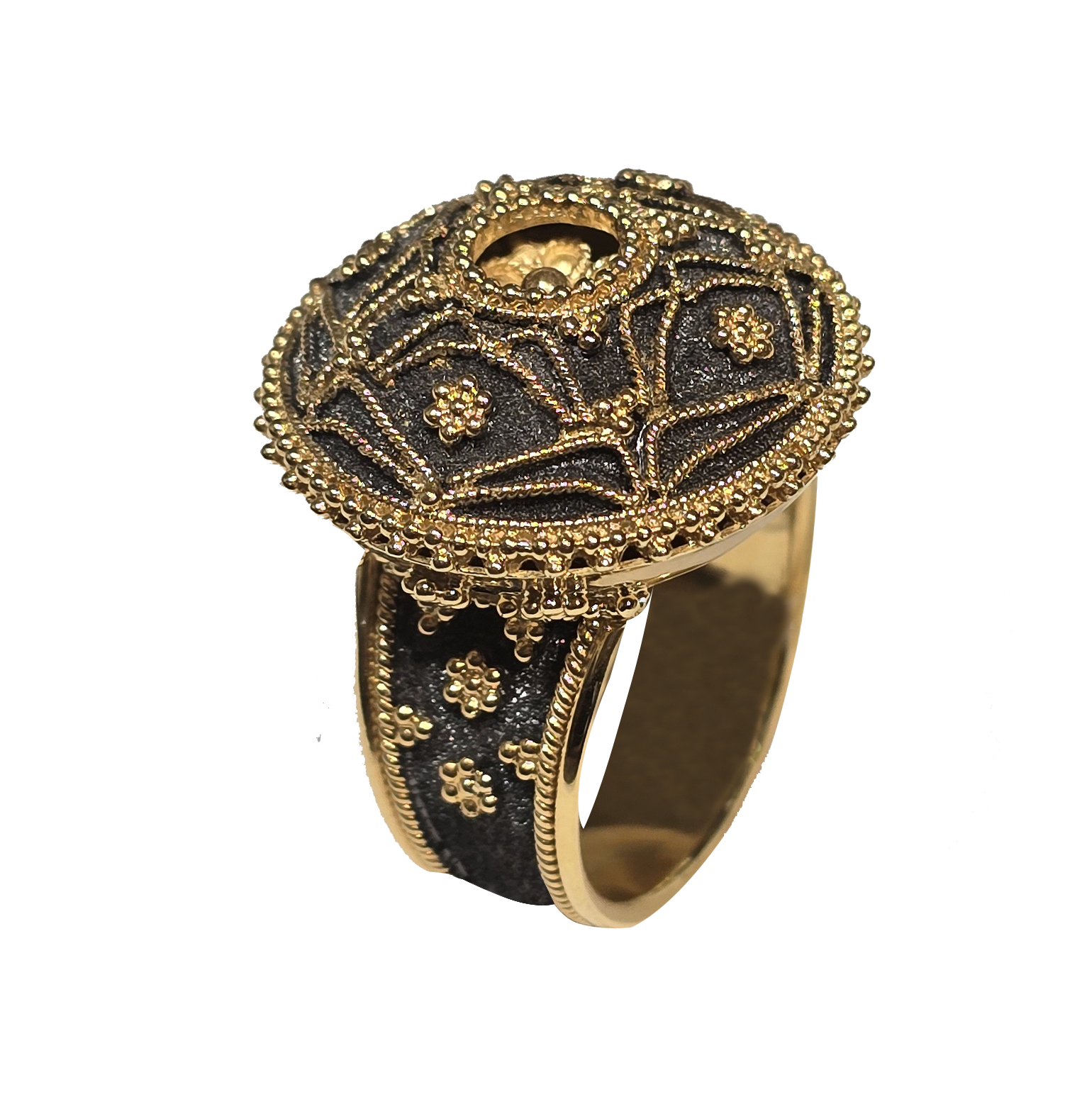 R298- Δαχτυλίδι Μπούκλα Καστελλορίζου -Κίτρινος Χρυσός με οξείδωση Κ18