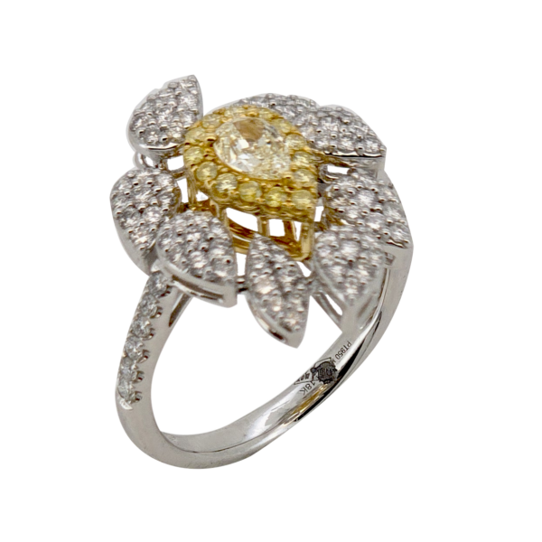 DR017-Δαχτυλίδι με Κίτρινα Διαμάντια - pear cut 0,15cts-brilliant cut 0,28cts- Λευκά Διαμάντια- brilliant 0,73cts