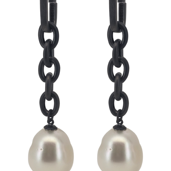 E244- Μαργαριτάρι Νοτίων Θαλασσών 14-15mm - Μαύρο Πλατίνωμα Κ18