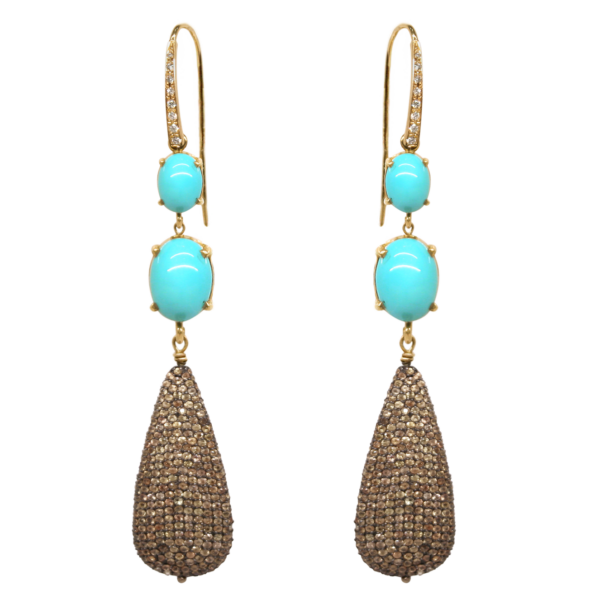 DE008-Σκουλαρίκια με Τυρκουάζ 14,50ct- Λευκά Διαμάντια 4,86ct