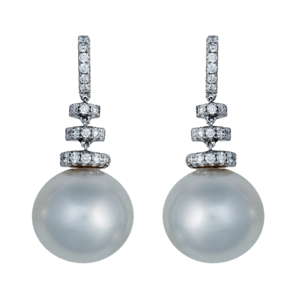 E246- Σκουλαρίκια με Λευκά Διαμάντια 0,31cts- Μαργαριτάρια Νοτίων Θαλασσών 12-13 mm