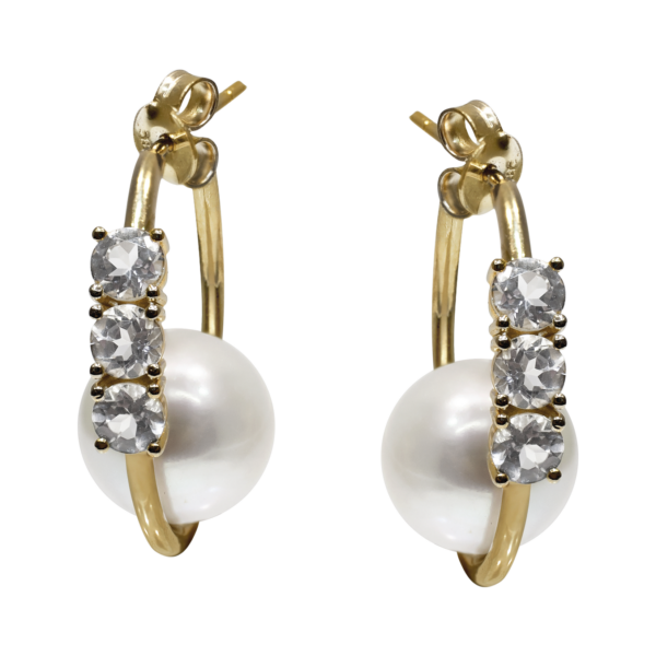 E248-Σκουλαρίκια με Μαργαριτάρια Γλυκού Νερού 11-12 mm - Κίτρινος Χρυσός Κ14