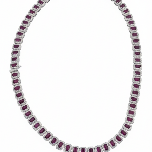 DN001- Ριβιέρα λαιμού με Ρουμπίνια Octagon cut 20,68cts -Λευκά Διαμάντια 8,01cts