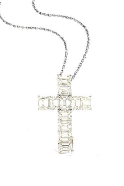 DP009- Σταυρός με Λευκά Διαμάντια Emerald Cut 2.62 Cts
