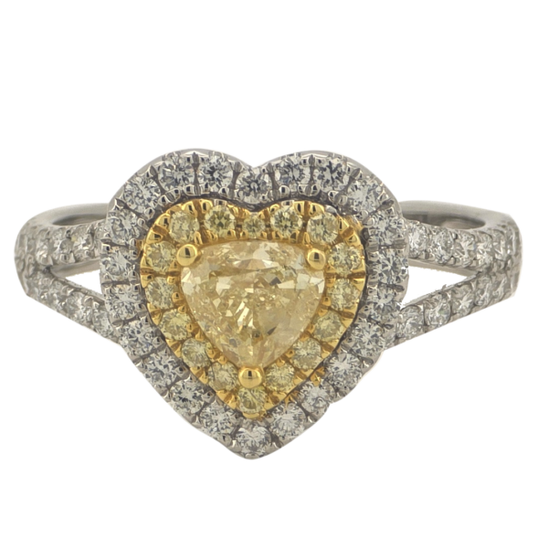 DR039- Δαχτυλίδι με Κίτρινα Διαμάντια Heart cut 0,67cts, brilliant cut  0,18cts - Λευκά Διαμάντια 0,68cts