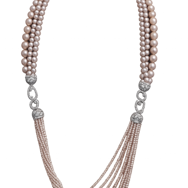 N75- Κολιέ με Φυσικά Ροζ Μαργαριτάρια 7-12 mm - Λευκά Διαμάντια  Brilliant cut 4,40 cts