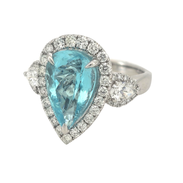 DR040- Δαχτυλίδι με Paraiba 4,46cts- Λευκά Διαμάντια Brilliant 0,70 cts. Pear cut 0,49 cts
