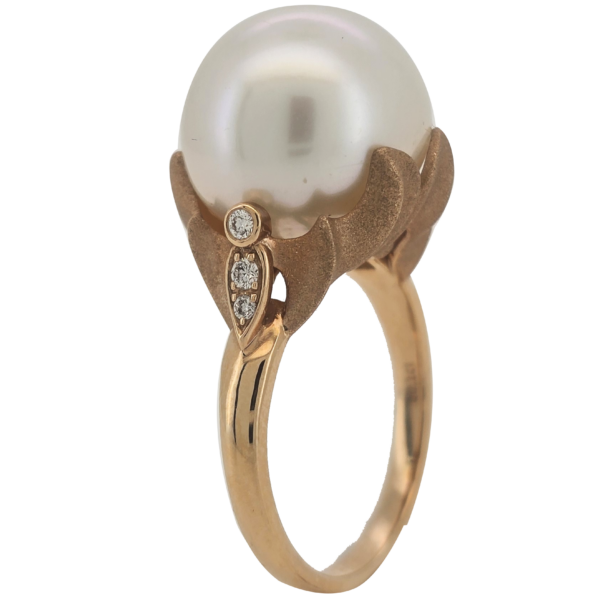 R303- Δαχτυλίδι με Μαργαριτάρι Νοτίων Θαλασσών 13-14mm - Λευκά Διαμάντια br 0.10 Cts